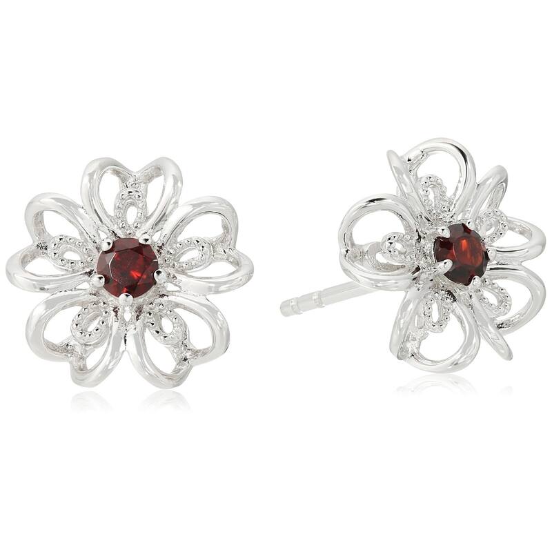 Pinctore Sterling Silver Amethyst flower Stud Earrings