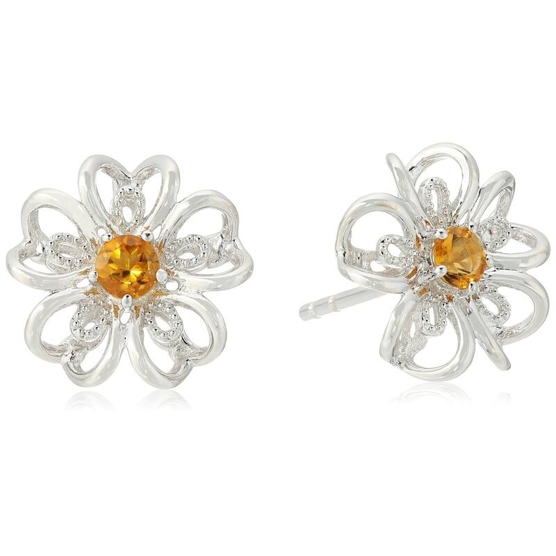 Pinctore Sterling Silver Amethyst flower Stud Earrings