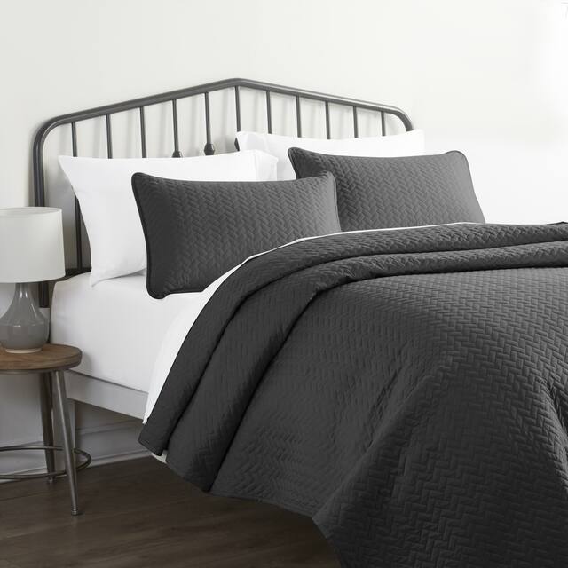Soft Essentials Quilted Herringbone Coverlet Set - Grey - King - Cal King