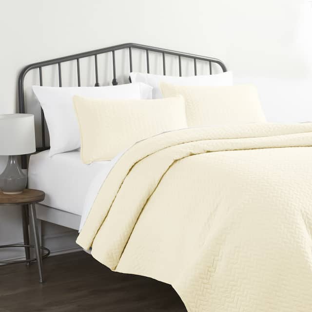 Merit Linens Quilted Herringbone Coverlet Set - Yellow - Twin - Twin XL