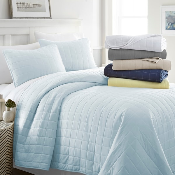 Merit Linens Premium Ultra Soft Square Pattern Quilted Coverlet Set