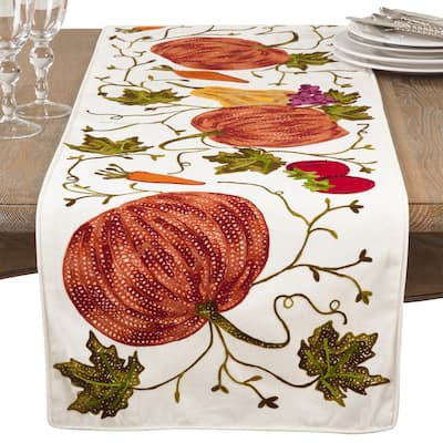 Embroidered Pumpkin Harvest Design Cotton Table Runner