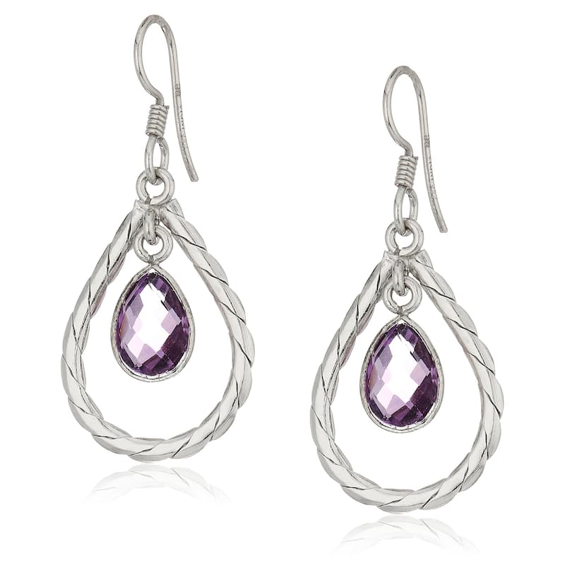 Sterling Silver Amethyst Dangle Earrings - Pink