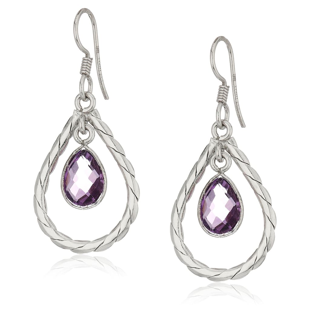 Sterling Silver Amethyst Dangle Earrings - Pink
