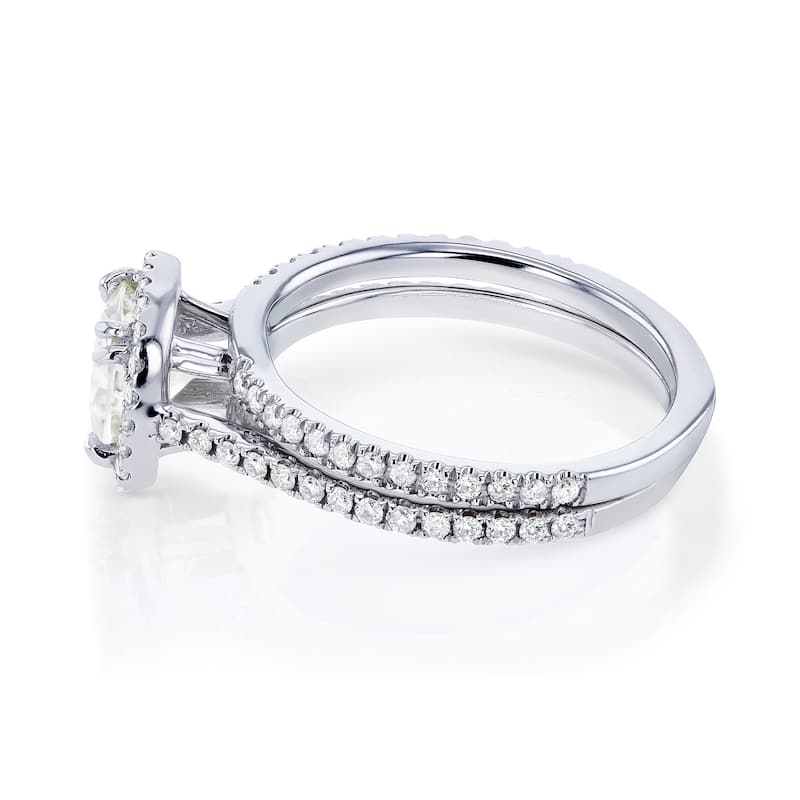 Annello by Kobelli 14k White Gold 1 1/2ct TGW Near Colorless (H-I) Moissanite with Diamond Halo Bridal Rings Set