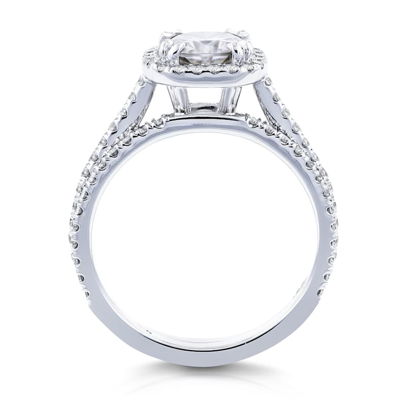 Annello by Kobelli 14k White Gold 1 1/2ct TGW Near Colorless (H-I) Moissanite with Diamond Halo Bridal Rings Set