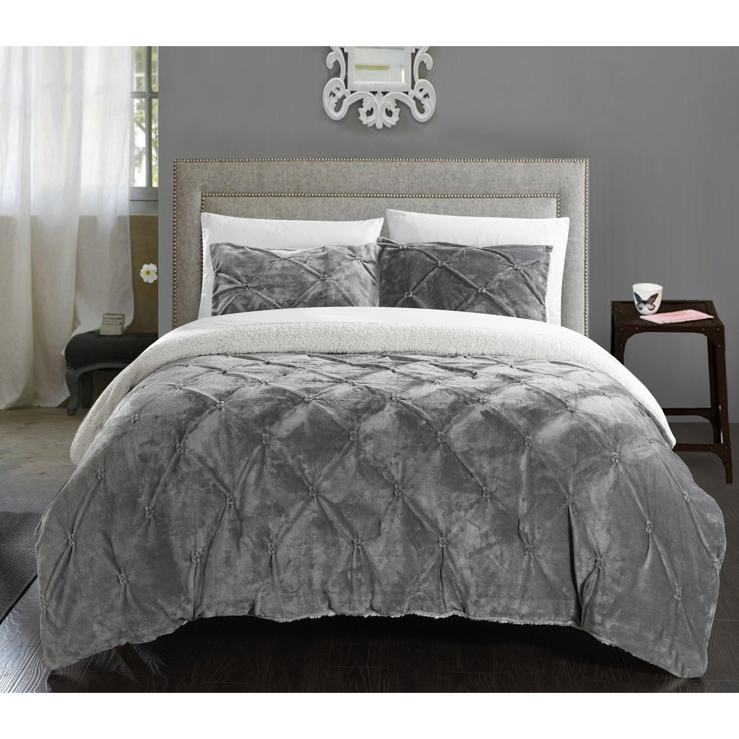 5 Piece Comfort Cozy Cavoy Comforter Bedding Set Tufted Pattern Gray King Size 
