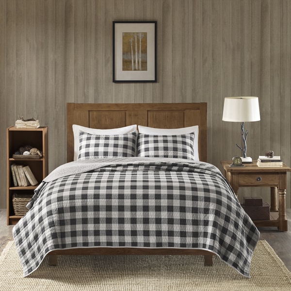 Woolrich Buffalo Check Gray Year Round Oversized Cotton Printed Quilt 3-Piece Set