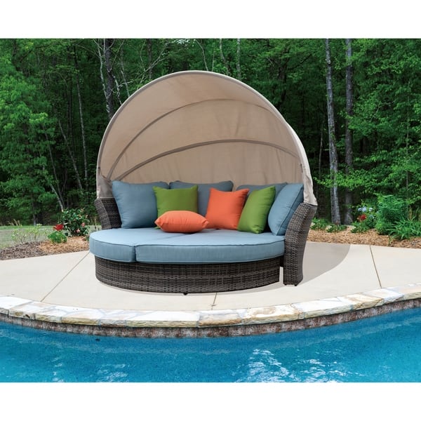 slide 2 of 3, Courtyard Casual Taupe Eclipse Outdoor Expandable Daybed W/ Canopy
