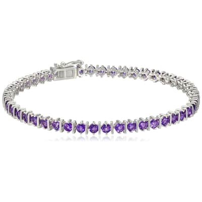 Sterling Silver African Amethyst Round Tennis Bracelet, 7.25" - Purple
