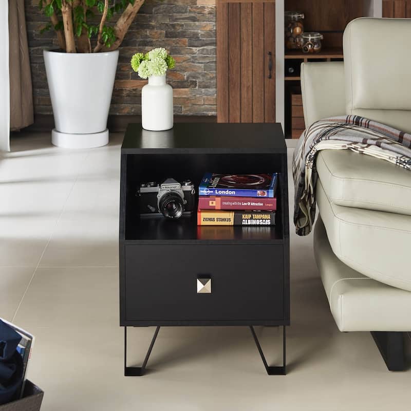 Kara Contemporary 16-inch 1-Shelf Side Table by Furniture of America - Black