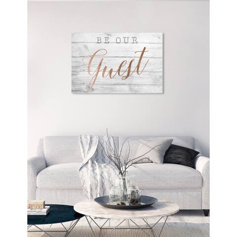 Oliver Gal 'Be Our Guest Copper' Typography and Quotes Wall Art Canvas Print - White, Pink