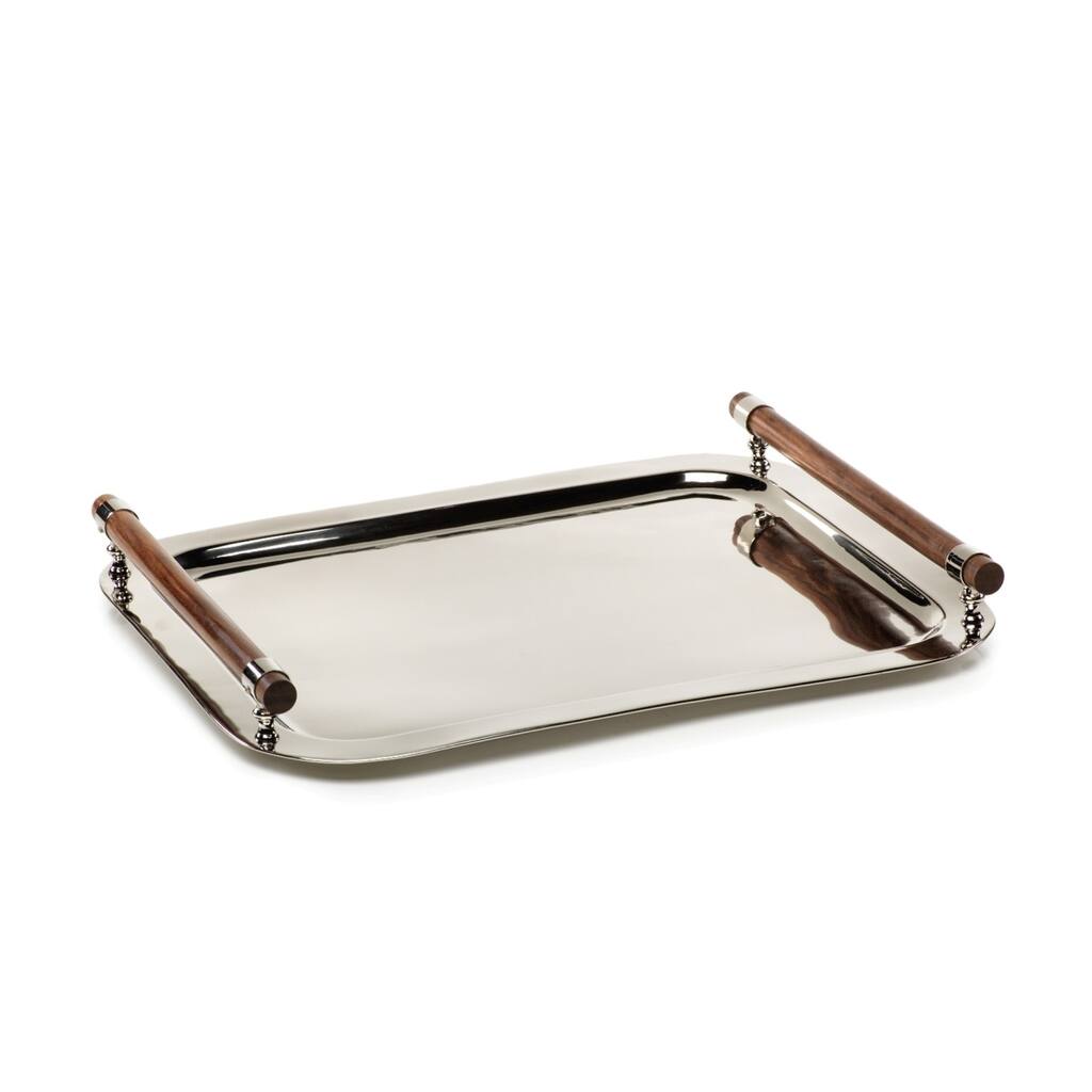 21" Long Serving Tray with Wooden Handles, Rectangular Shaped