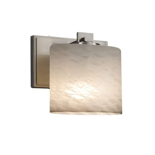 slide 1 of 1, Justice Design Fusion Era 1-light Brushed Nickel Wall Sconce, Weave Oval Shade - Silver