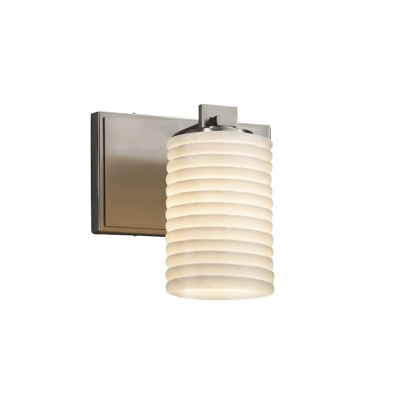 Justice Design Limoges Era 1-light Brushed Nickel Wall Sconce, Sawtooth Cylinder - Flat Rim Shade - Silver