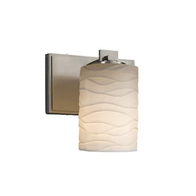 Justice Design Limoges Era 1-light Brushed Nickel Wall Sconce, Waves Cylinder - Flat Rim Shade - Silver