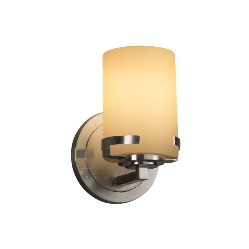 Justice Design Fusion Atlas 1-light Brushed Nickel Wall Sconce, Almond Cylinder - Flat Rim Shade