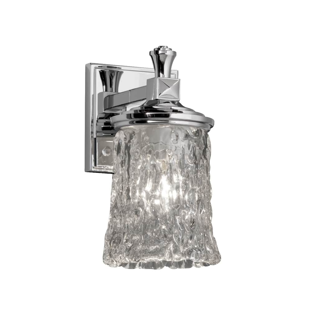 Justice Design Veneto Luce Deco 1-light Polished Chrome Wall Sconce, Clear Textured Cylinder - Rippled Rim Shade - Silver