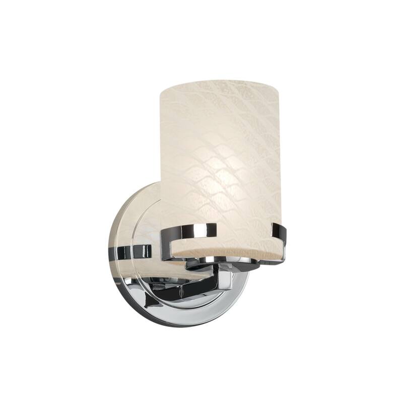 Justice Design Fusion Atlas 1-light Polished Chrome Wall Sconce, Weave Cylinder - Flat Rim Shade
