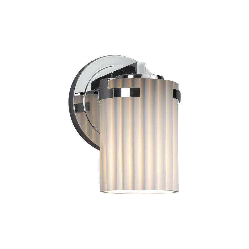Justice Design Limoges Atlas 1-light Polished Chrome Wall Sconce, Pleats Cylinder - Flat Rim Shade - Polished Chrome