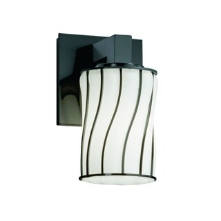 Fusion LED Cylinder with Flat Rim Artisan Glass Shade in Opal Embark 1-Light Outdoor Wall Sconce Matte Black Finish