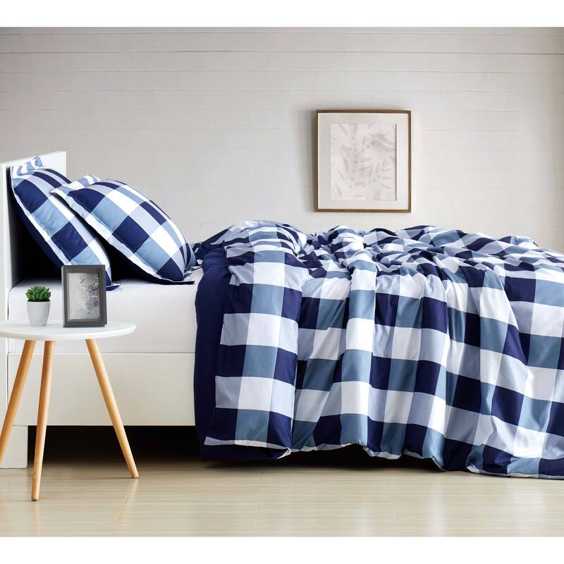 Truly Soft Everyday Buffalo Plaid Printed Duvet Cover Set - Twin - Twin XL - White/Blue