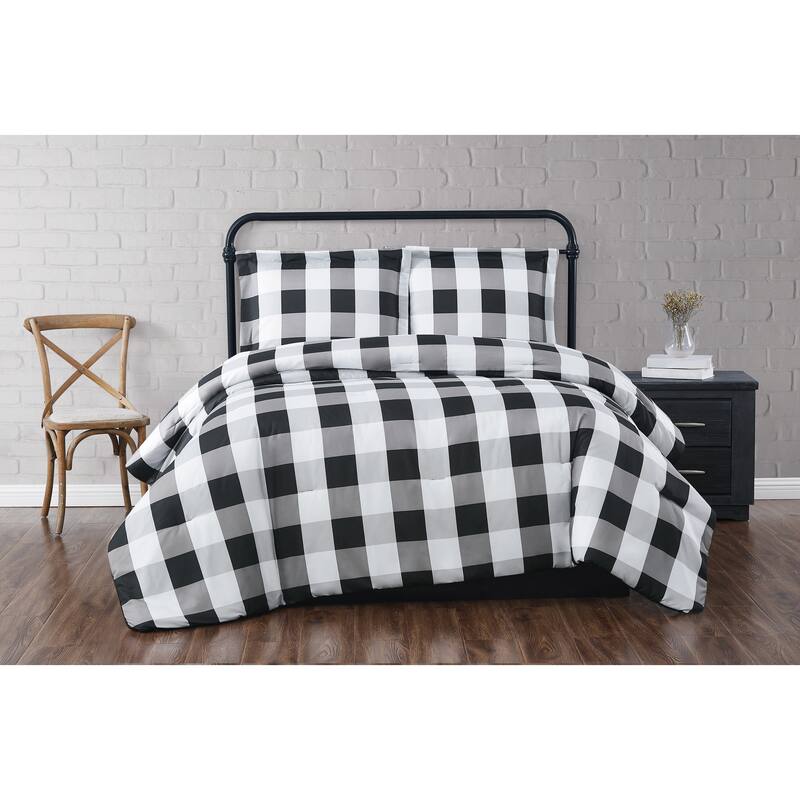 Truly Soft Everyday Buffalo Plaid Printed Duvet Cover Set - Twin - Twin XL - White/Black