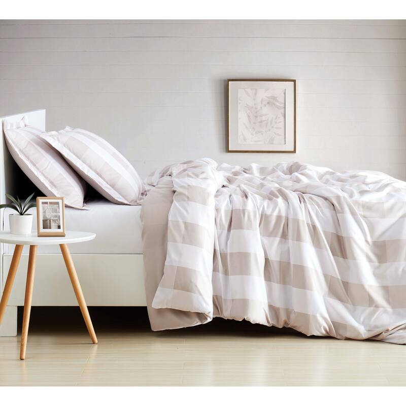 Truly Soft Everyday Buffalo Plaid Printed Duvet Cover Set - Twin - Twin XL - White/Khaki