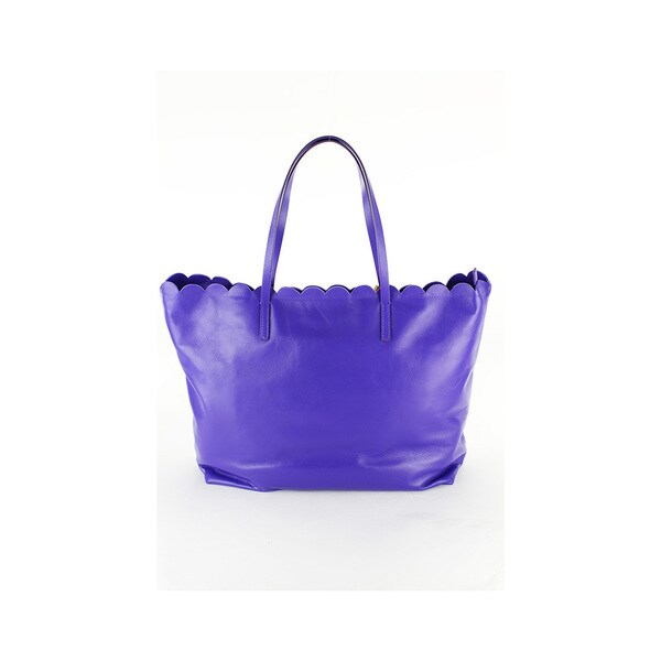 purple leather tote bag