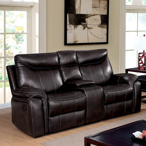 Leona Transitional Brown Reclining Loveseat with Console by FOA