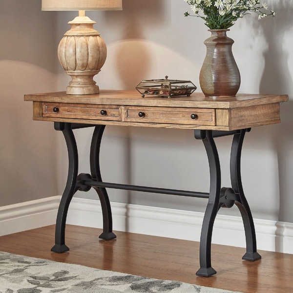 Shop Lloyd Wood and Metal Trestle Base Sofa Entryway Table ...