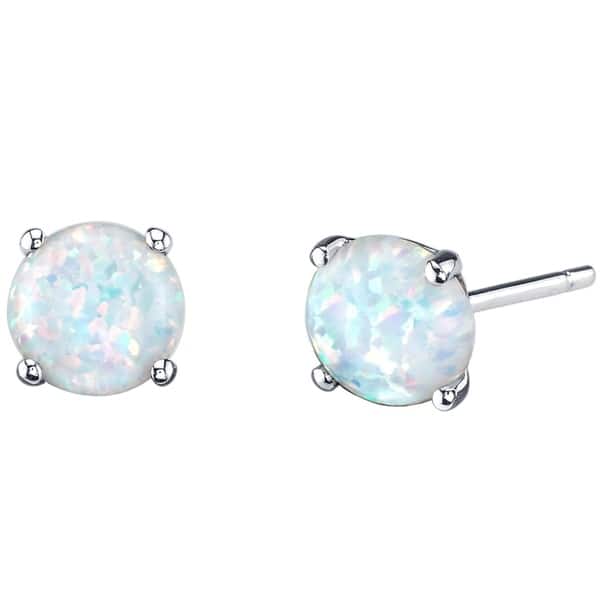 Shop 14k Oravo White Gold Round Cut Created Opal Stud Earrings