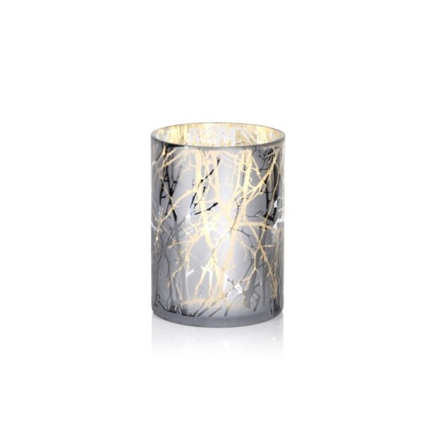 9.5" Long Etched LED Hurricane Candle Holder, Branch Design, Sivler
