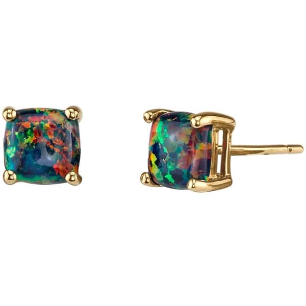 14k Oravo Yellow Gold Cushion Cut Created Black Opal Stud Earrings 14k Oravo Yellow Gold Cushion Cut Created Black Opal Stud Earrings