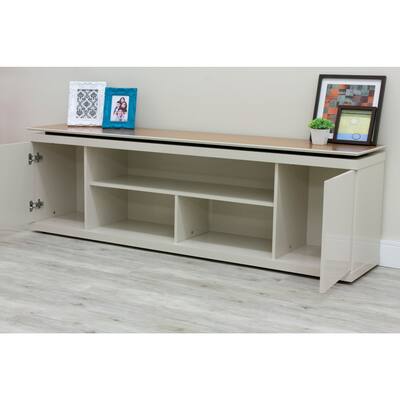 Manhattan Comfort Vanlin 70.74" TV Stand with 5 Shelving Spaces in Off White and Maple Cream