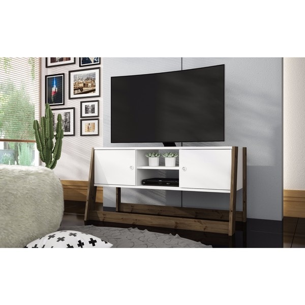 Manhattan Comfort Salvador White/ Dark Oak 4-shelf TV Stand