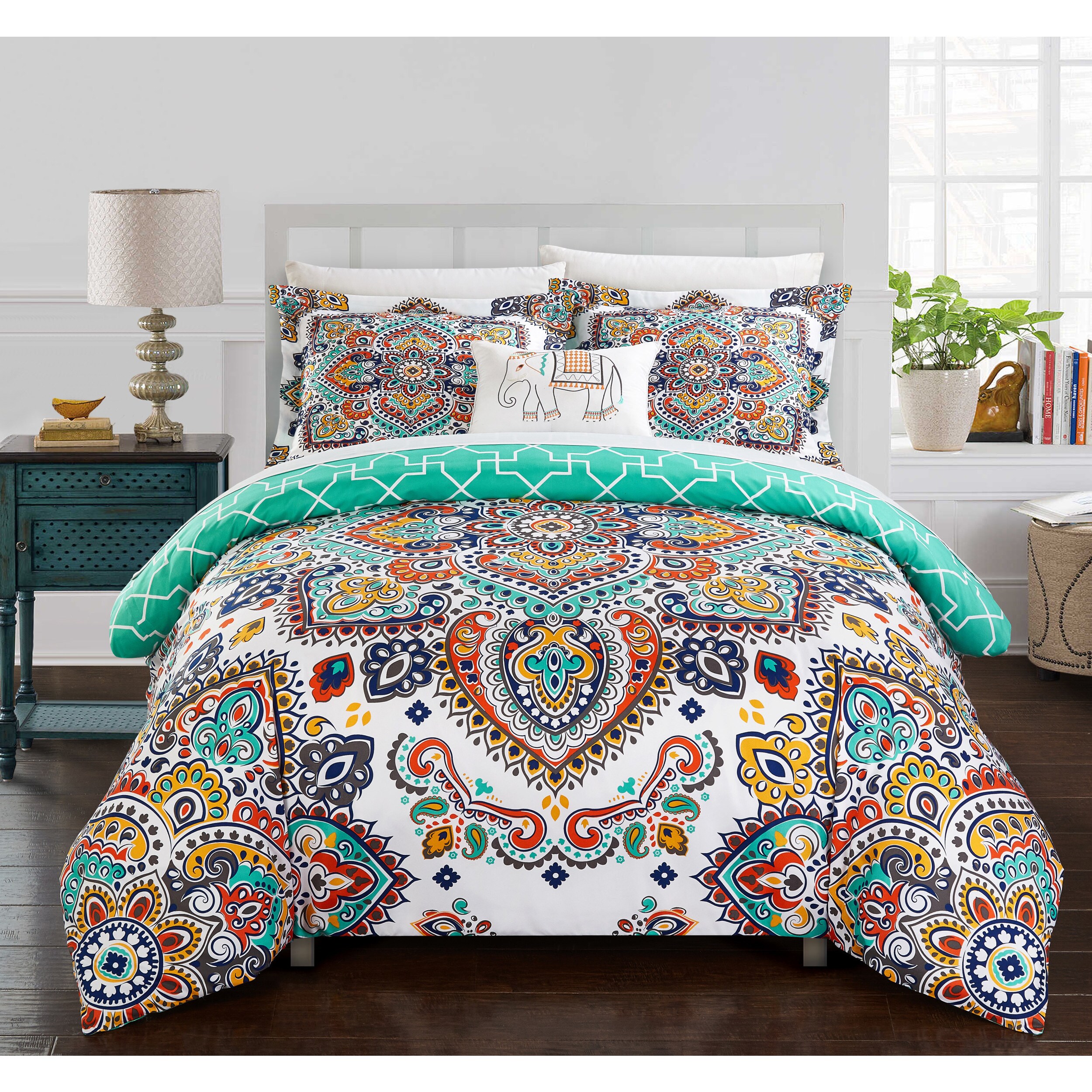 Shop Chic Home Reece 8 Piece Reversible Aqua Blue Paisley Print