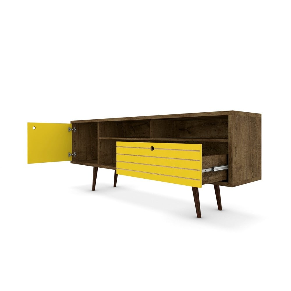 Manhattan Comfort Liberty Collection Mid Century Modern TV Stand in Wood/Yellow 