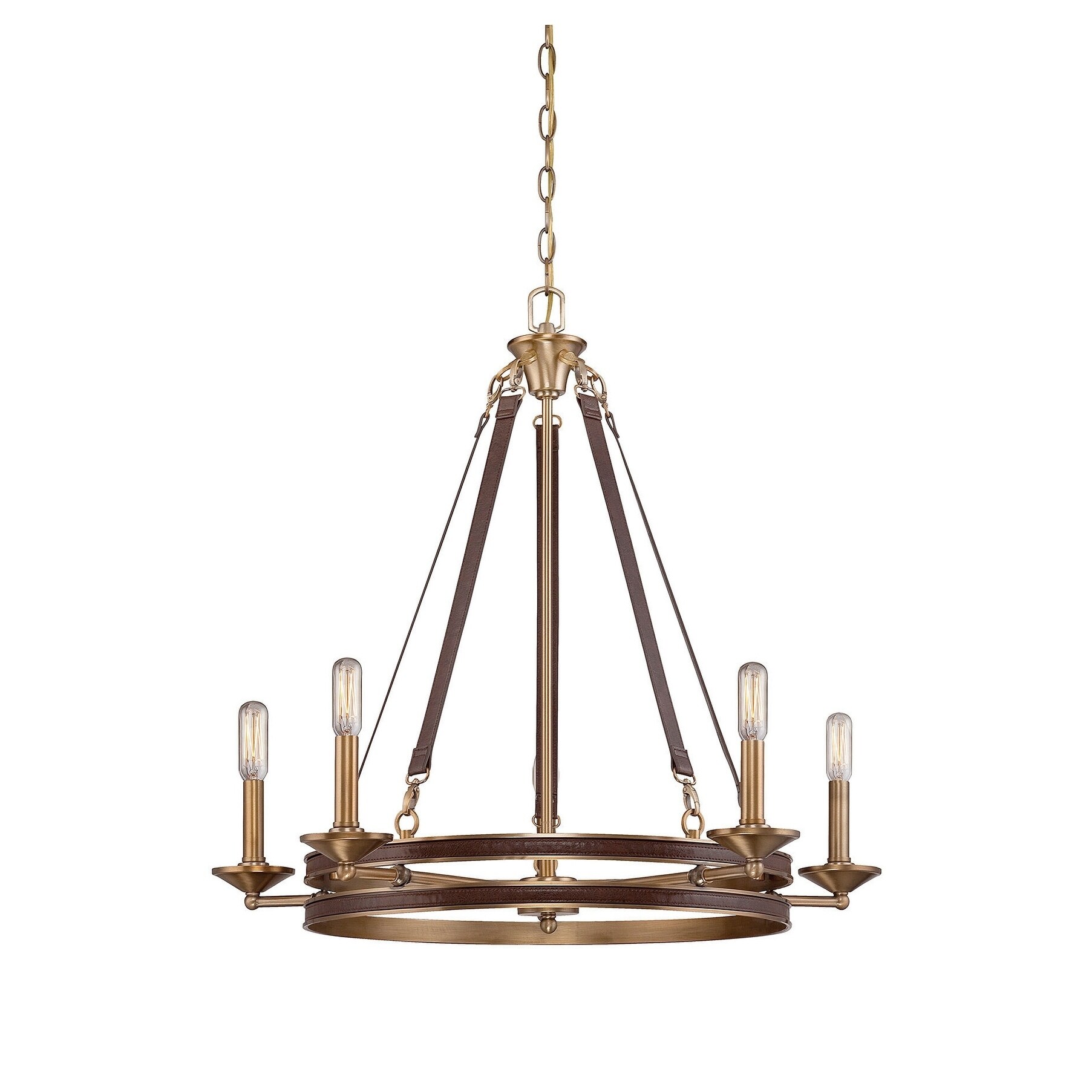Harrington 5 Light Chandelier Harness Leather w/ Rubbed Brass - Chandeliers For Bedrooms by Overstock.com