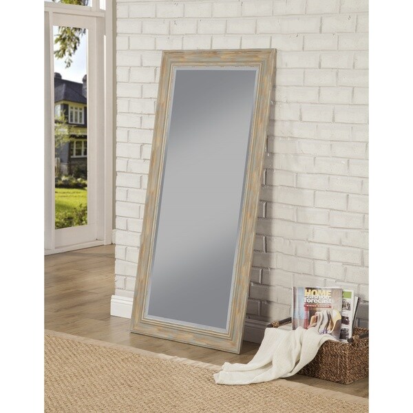 Antique Turquoise Farmhouse Full Length Leaner Mirror - Blue/Antique White - A/N