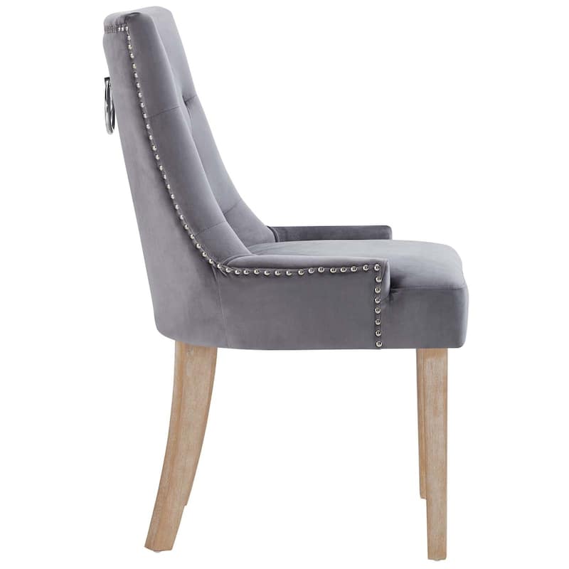 Tufted Velvet Upholstered Dining Chair With Nailhead Trim in Black - Grey