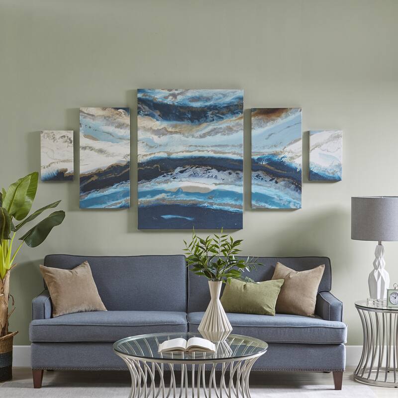 Madison Park Midnight Tide Blue Abstract 5-piece Canvas Wall Art Set