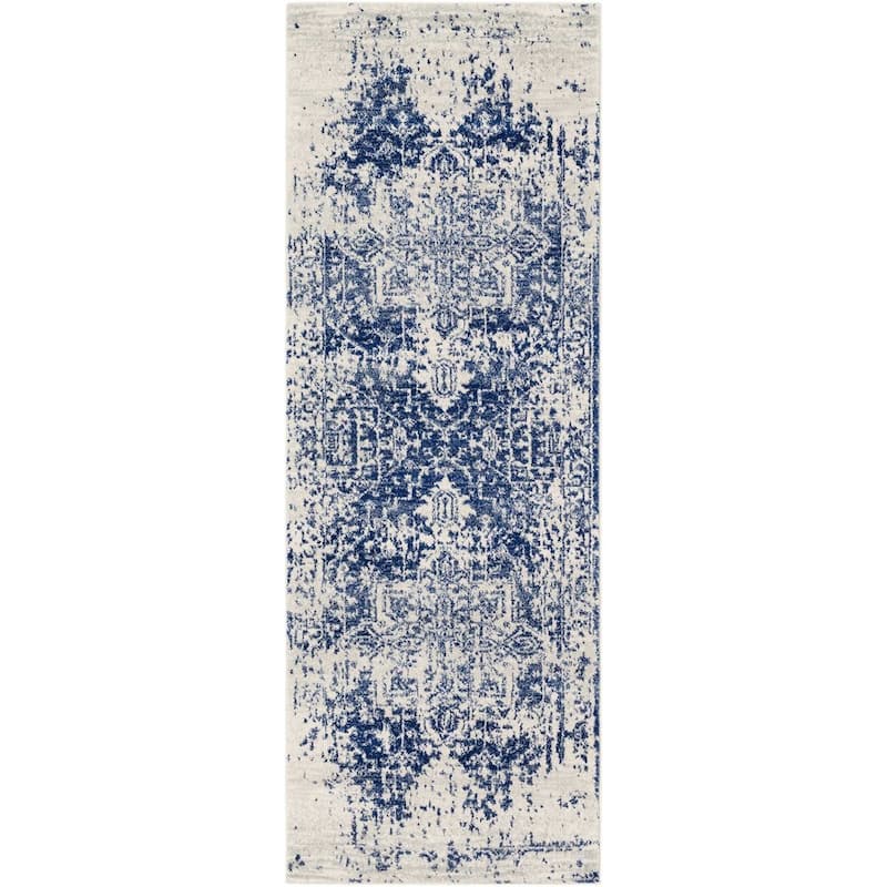 Livabliss Esther Vintage Traditional Area Rug - 2' 7" x 12' - Blue