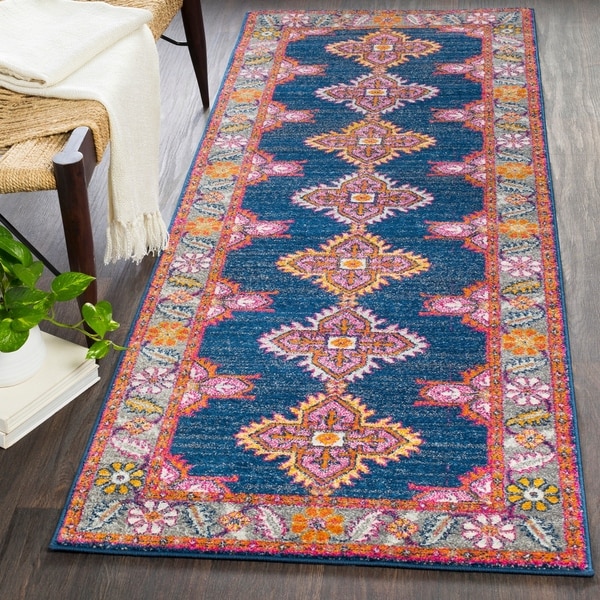 Haute Hali Persian Boho Navy Pink Runner Rug 2 7 X 3 Haute Hali Persian Boho Navy Pink Runner Rug 2 X27