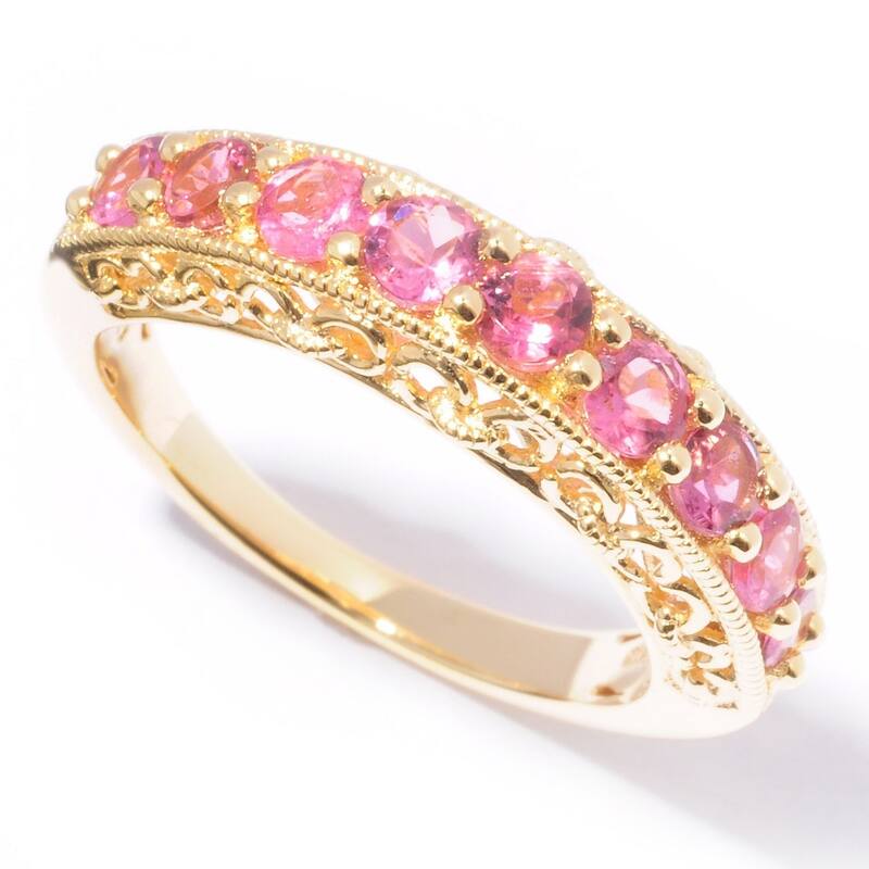 Yellow Gold-Plated Silver Pink Tourmaline Band Ring