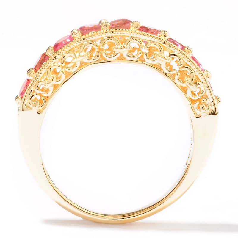 Yellow Gold-Plated Silver Pink Tourmaline Band Ring