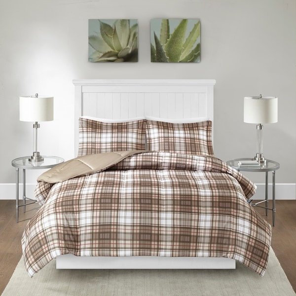 Madison Park Essentials Hartford Plaid Tan 3M Scotchgard Moisture Wicking Down Alternative Comforter 3-Piece Set