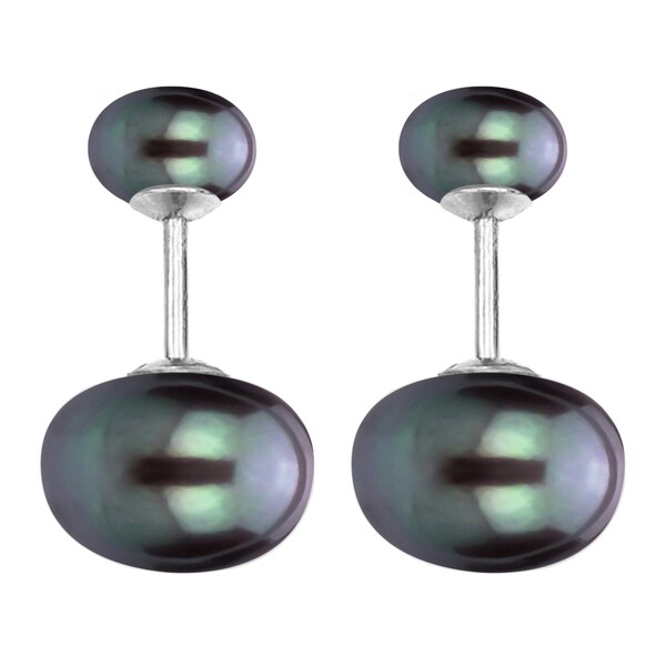 925 Sterling Silver 10-11mm Grey Freshwater Cultured Button Pearl Stud Post Earrings