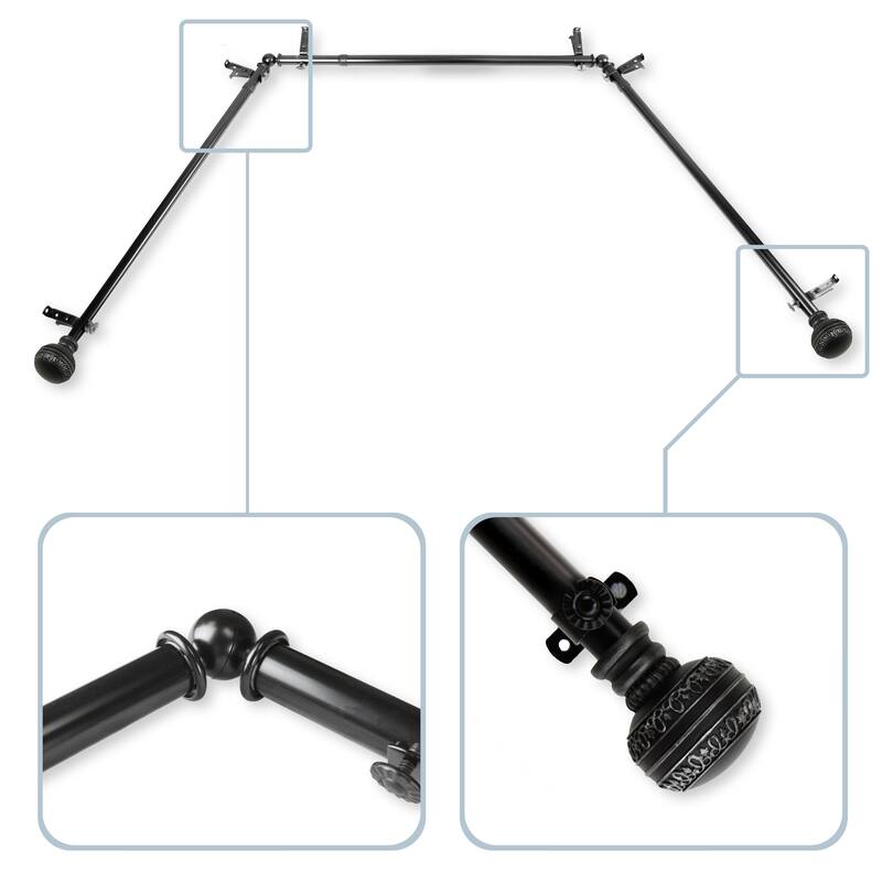 InStyleDesign Helena 13/16" Bay Window Curtain Rod - 20-36 inches, 38-72 inches - Black