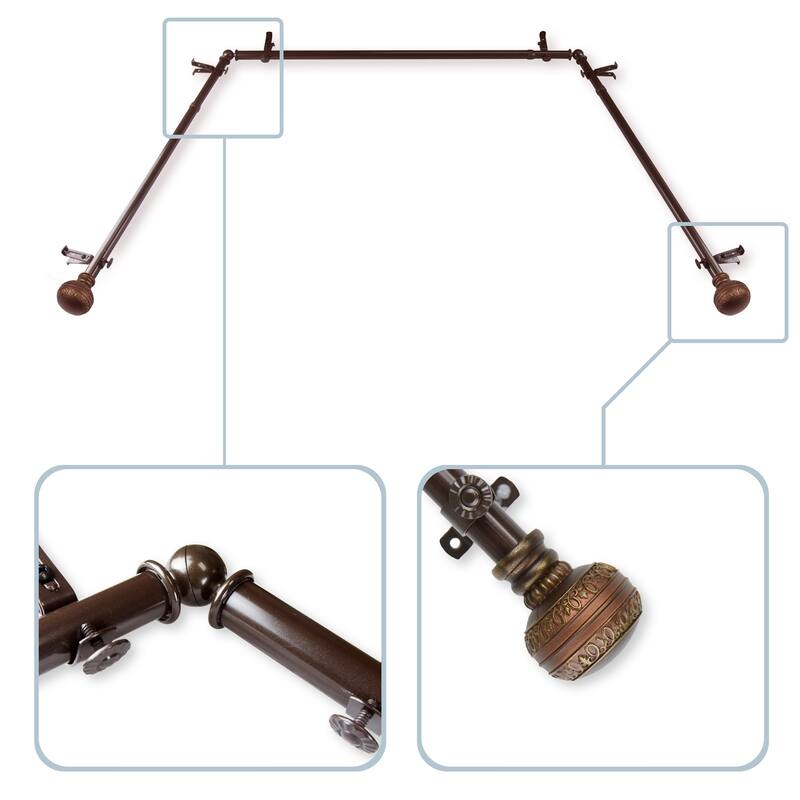 InStyleDesign Helena 13/16" Bay Window Curtain Rod - 20-36 inches, 38-72 inches - Cocoa